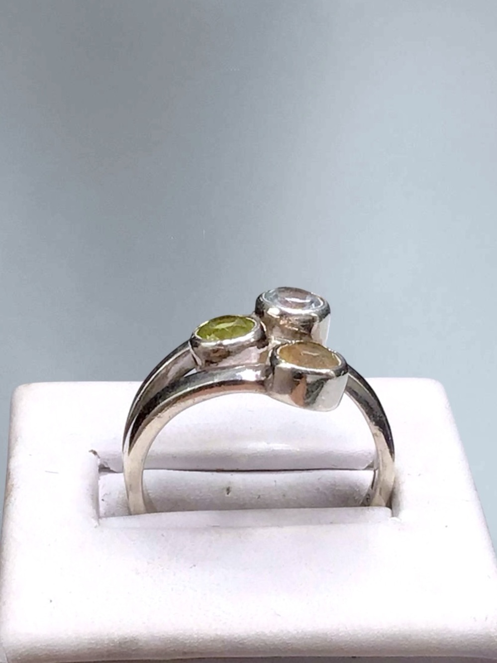 🌺Vintage Sterling & Three Gemstone Ring - Picture 9 of 10